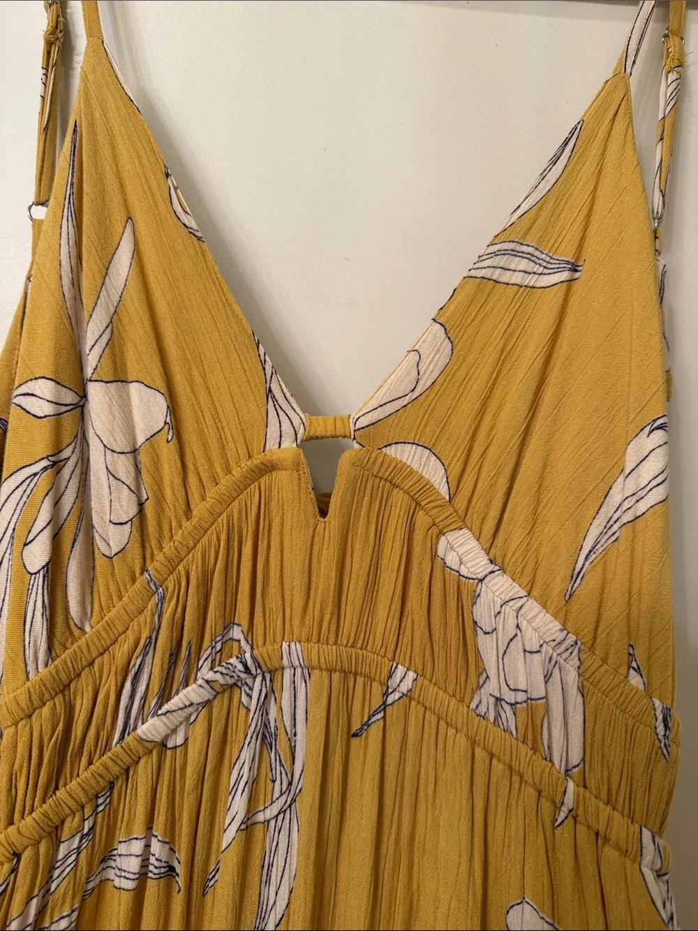Angie Mustard Floral V-Neck Maxi Dress with Spaghetti Straps
